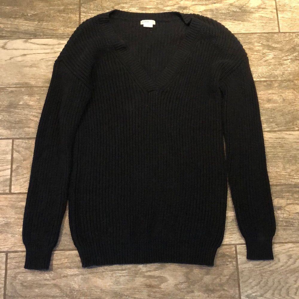 Cooperative Black Ribbed Knit Long Sweater, Med